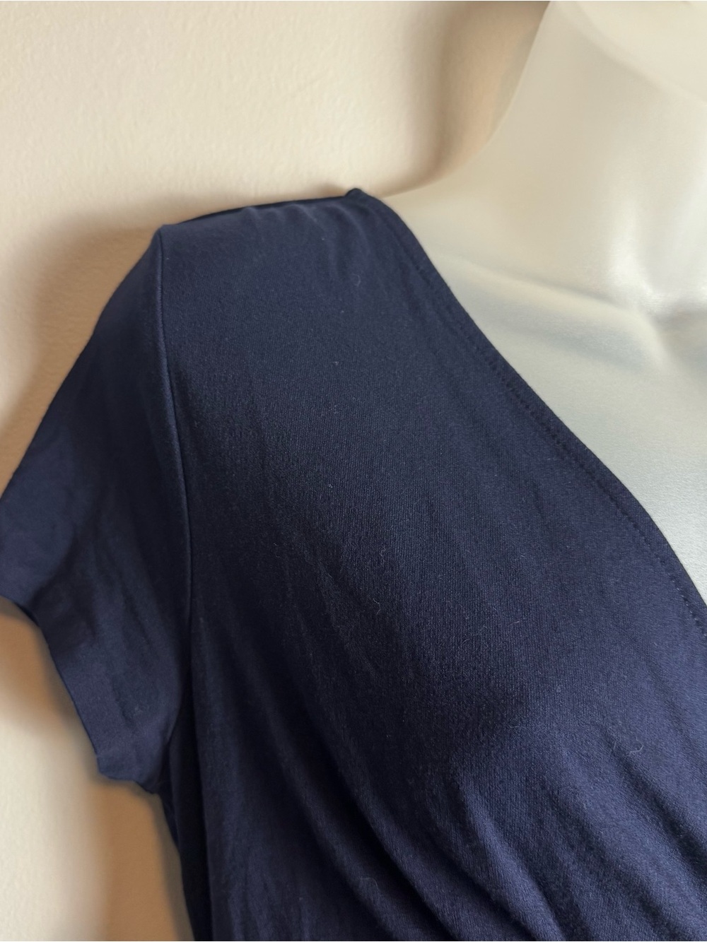 Ann Taylor Navy Faux Wrap Tie Front V Neck Midi Dress Size Small Petite - Picture 6 of 11
